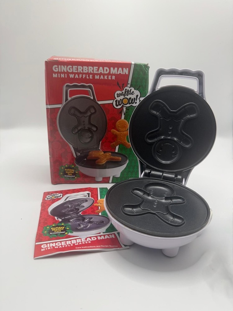 Waffle Wow! Gingerbread Man Mini Waffle Maker New Open Box (A3)