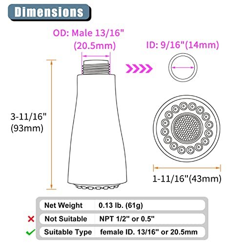 Kitchen Faucet Head Replacement Spray Head Chrome, Pull Down Hose Sprayer Nozzle