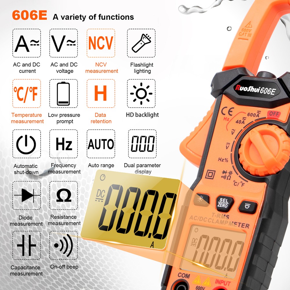 Digital Multimeter Tester AC DC Volt Amp Clamp Meter Auto Range LCD Handheld