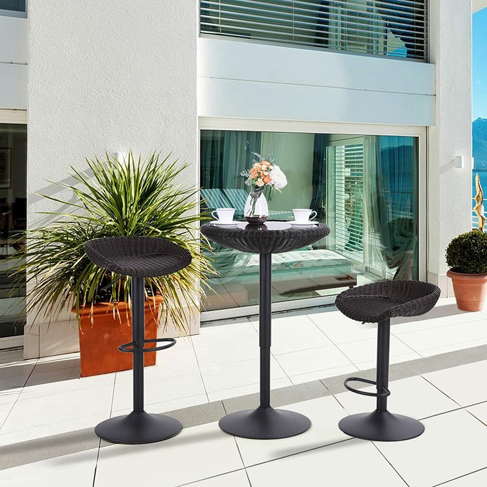 PHI VILLA Bar Table Round Pub Table Height Adjustable Rattan Kitchen Table