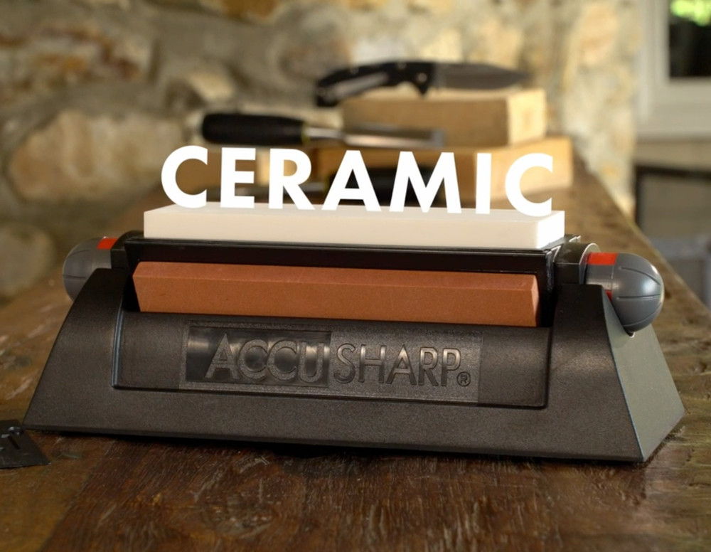 AccuSharp Deluxe Tri-Stone Knife Sharpener System Diamond Ceramic Angle Guide