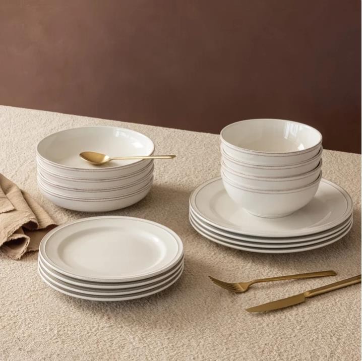 Over & Back Dinnerware Set Ivory 16-Piece Lake Como Serves 4 Stoneware Durable