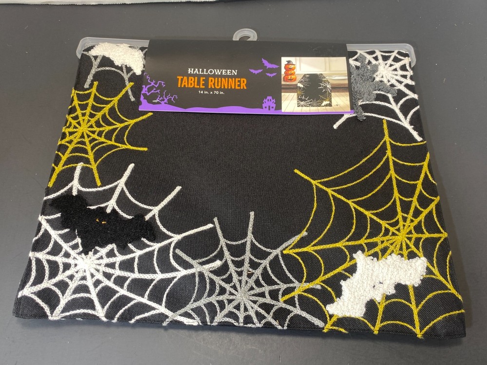 New Halloween Embroidered Table Runner Spider Web~ 14 X 70