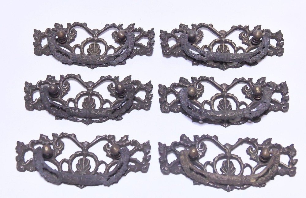 6 VINTAGE VICTORIAN STYLE MATCHING BRASS DRAWER PULLS