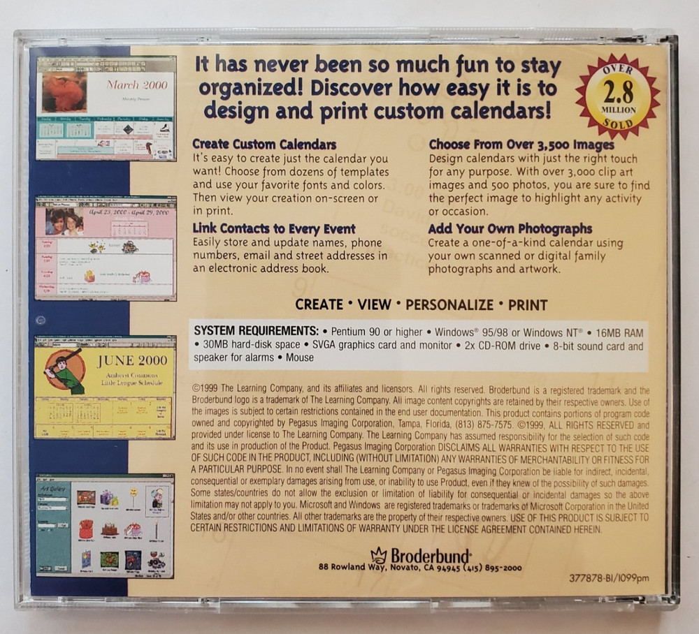 Calendar Creator Version 7, (PC, CD-ROM), Borderbund, See Description