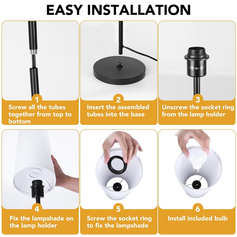 Modern Floor Lamp with Remote Control - Stepless Dimmable LED Bulb, Adjustabl...