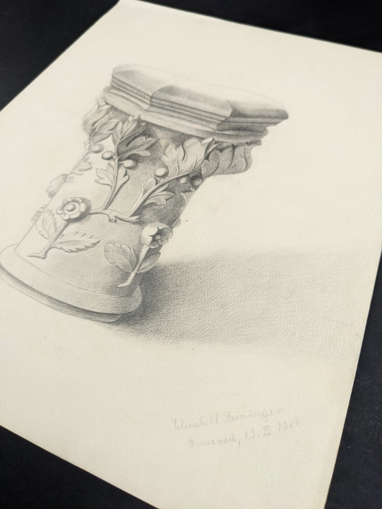 Elisabeth Reininger, column, drawing, autographed, dated, 1900