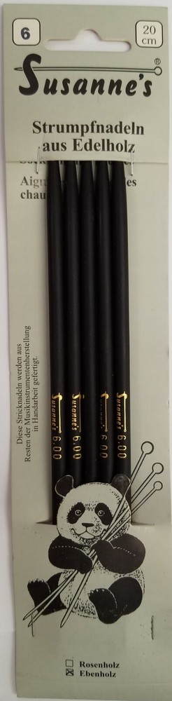 Suzanne's EBONY DOUBLE POINT Sock Needles 20 cm, Various Sizes