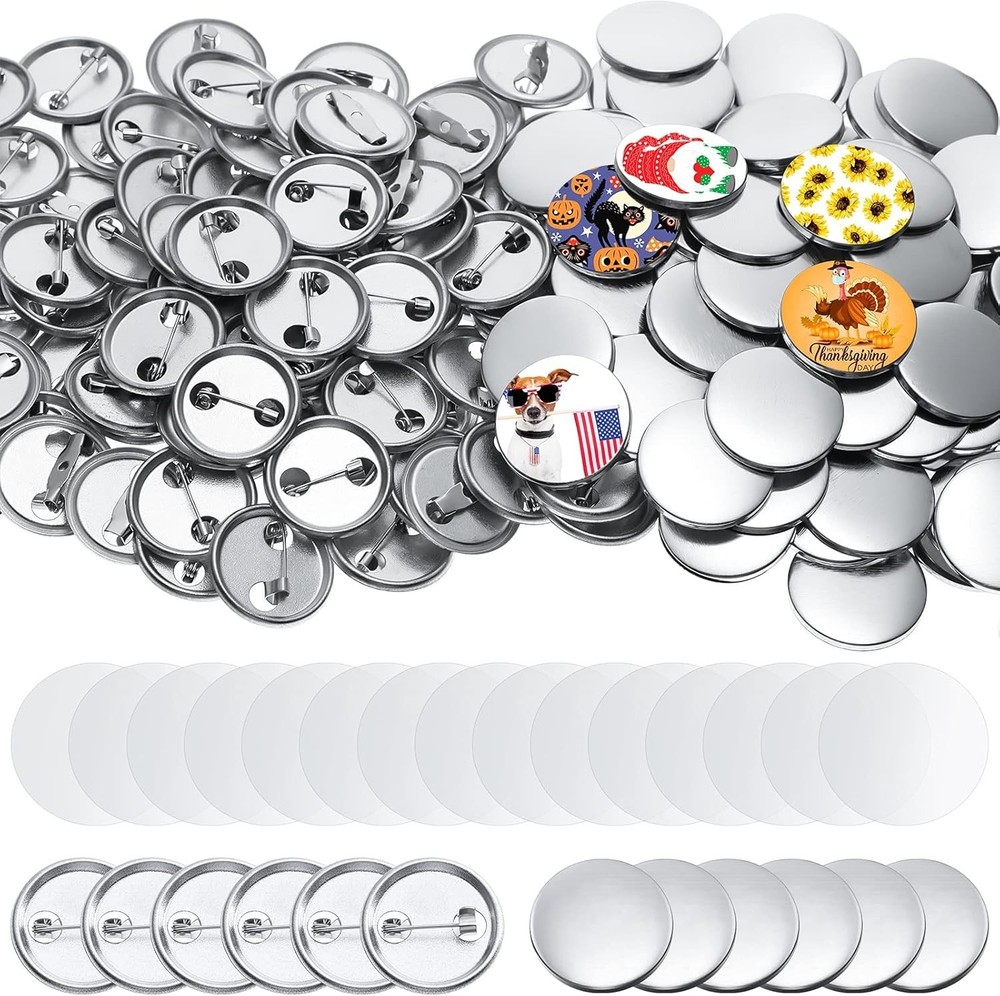 300 Piece Blank Badge Button Kit for Button Maker Machine, Includes Metal Shells