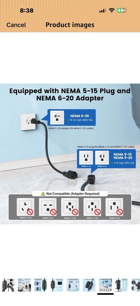 Level 1/2 EV Charger, 16Amp Adjustable Current Wi-Fi/App Control, UL