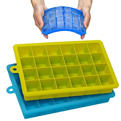 AYI&AYEE Silicone Ice Cube Trays with Lids - 2 Pack 2 SET Blue Green (24 Cube)