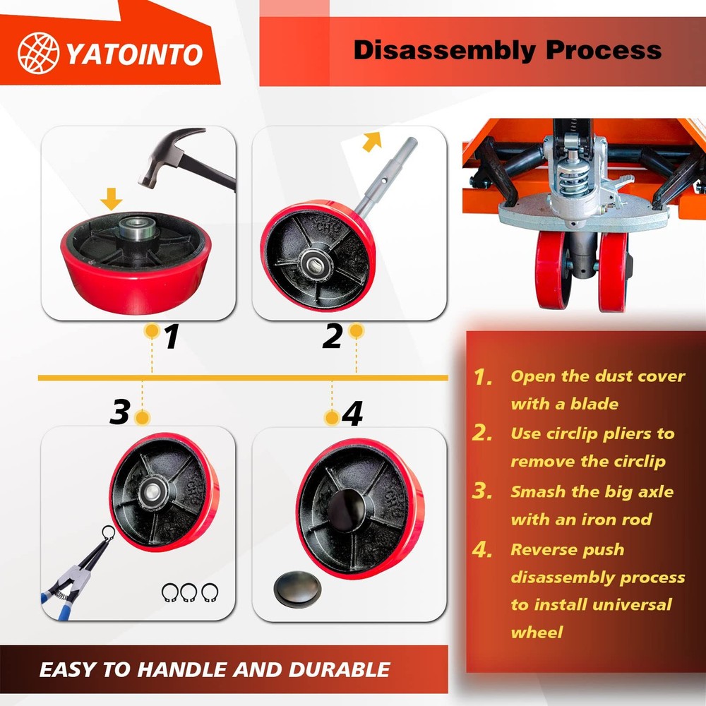 2pcs Pallet Jack Steer Wheel Set with Axle and Protective Caps