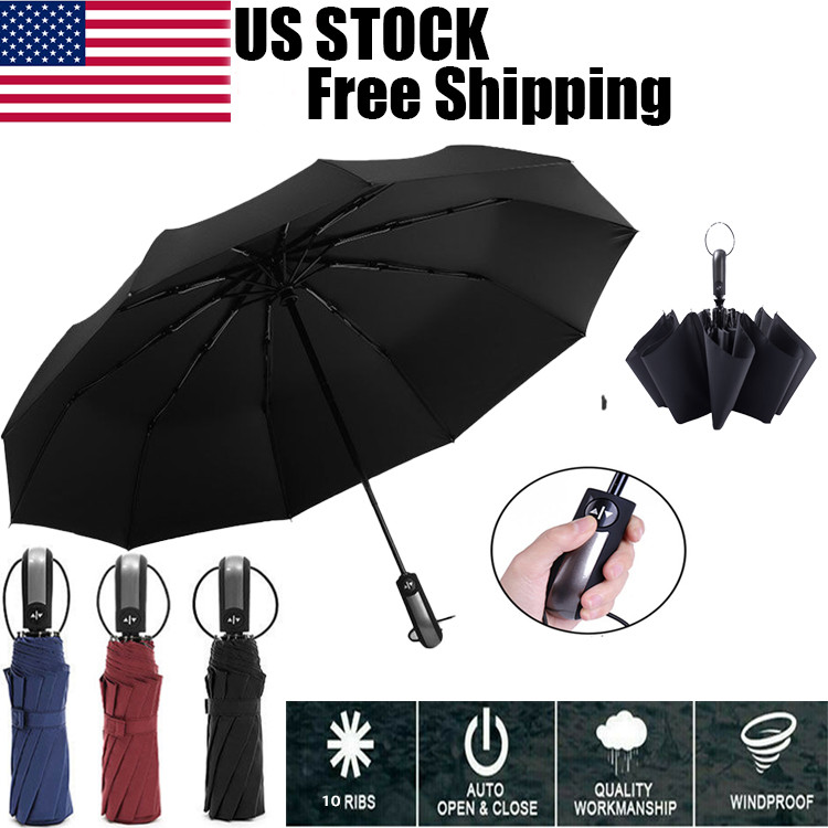 Automatic Black Umbrella Anti-UV Sun/Rain Windproof 3 Folding Compact Umbrella
