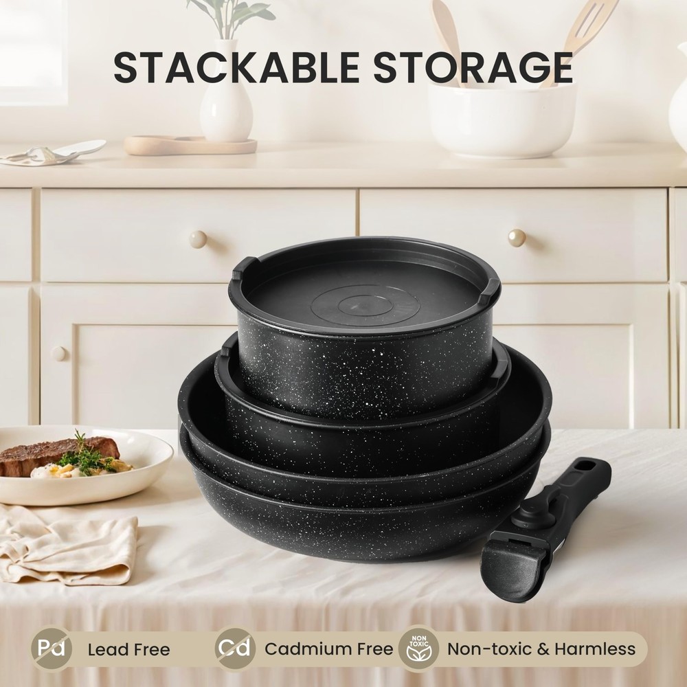 Black Granite Nonstick Cookware Set - 10-Piece, Induction Ready