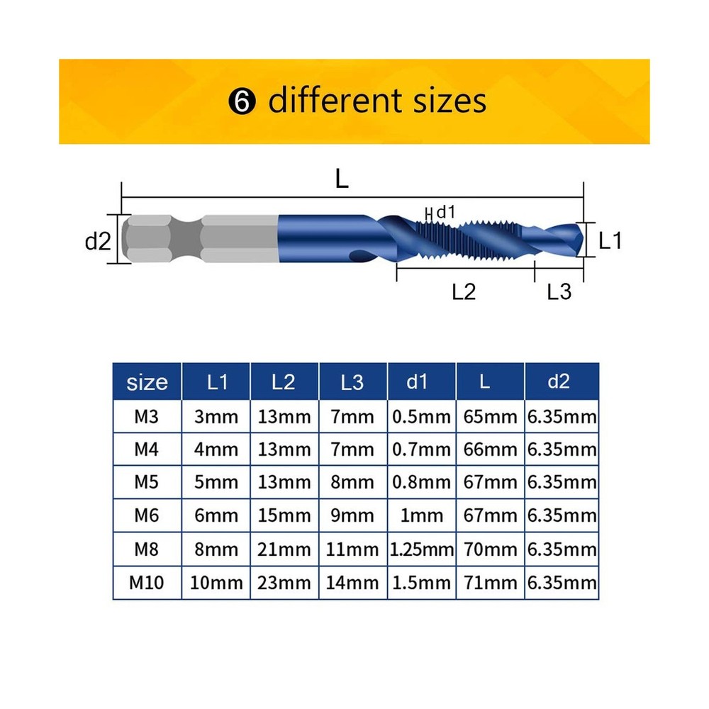 6 Packs Combination Drill & Taps Bit Set, Screw Tapping in 6 Sizes ... Fast Ship