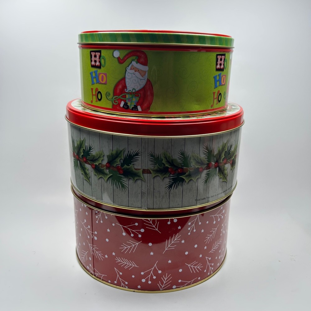 3 lot random sizes Christmas tins pre owned