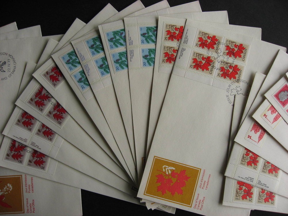 CANADA 50 different 1970s FDC (first day covers) Blocks, MS Plate Blocks, HV etc