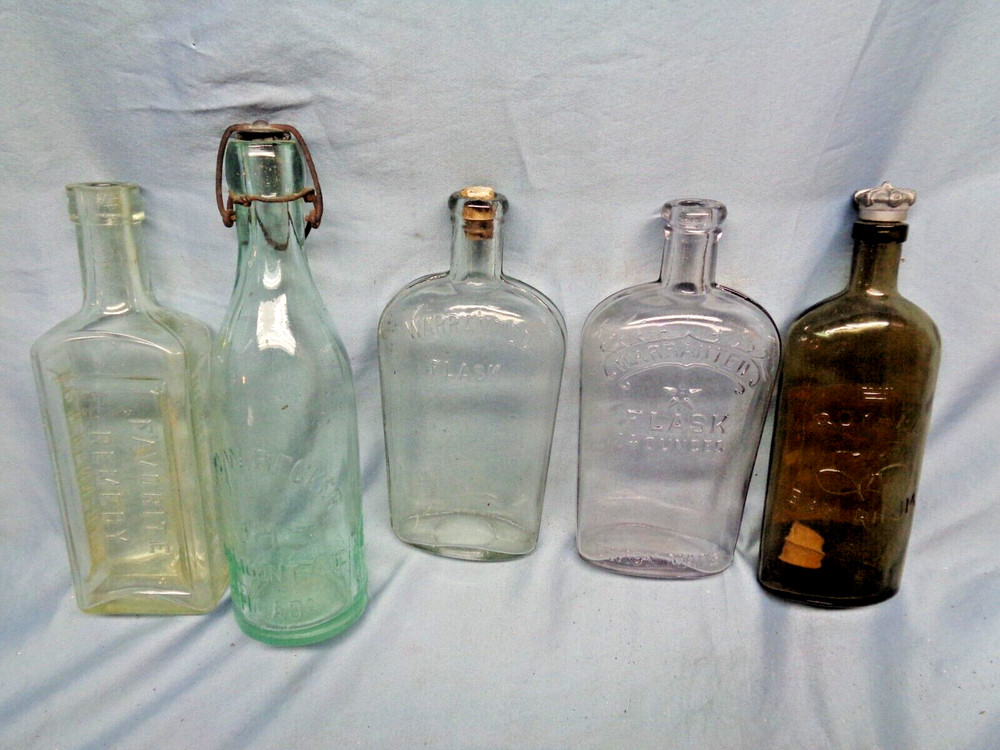 (5) Antique Nice Glass Bottles