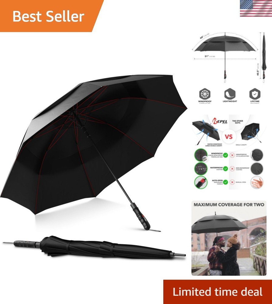 Extra Large Windproof - Covers 2 People - 60" Wide Vented Double Canopy with ...