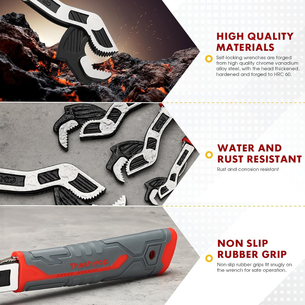 Self Adjusting Pipe Wrench Set - Multifunctional Locking 8 Inch Chrom...