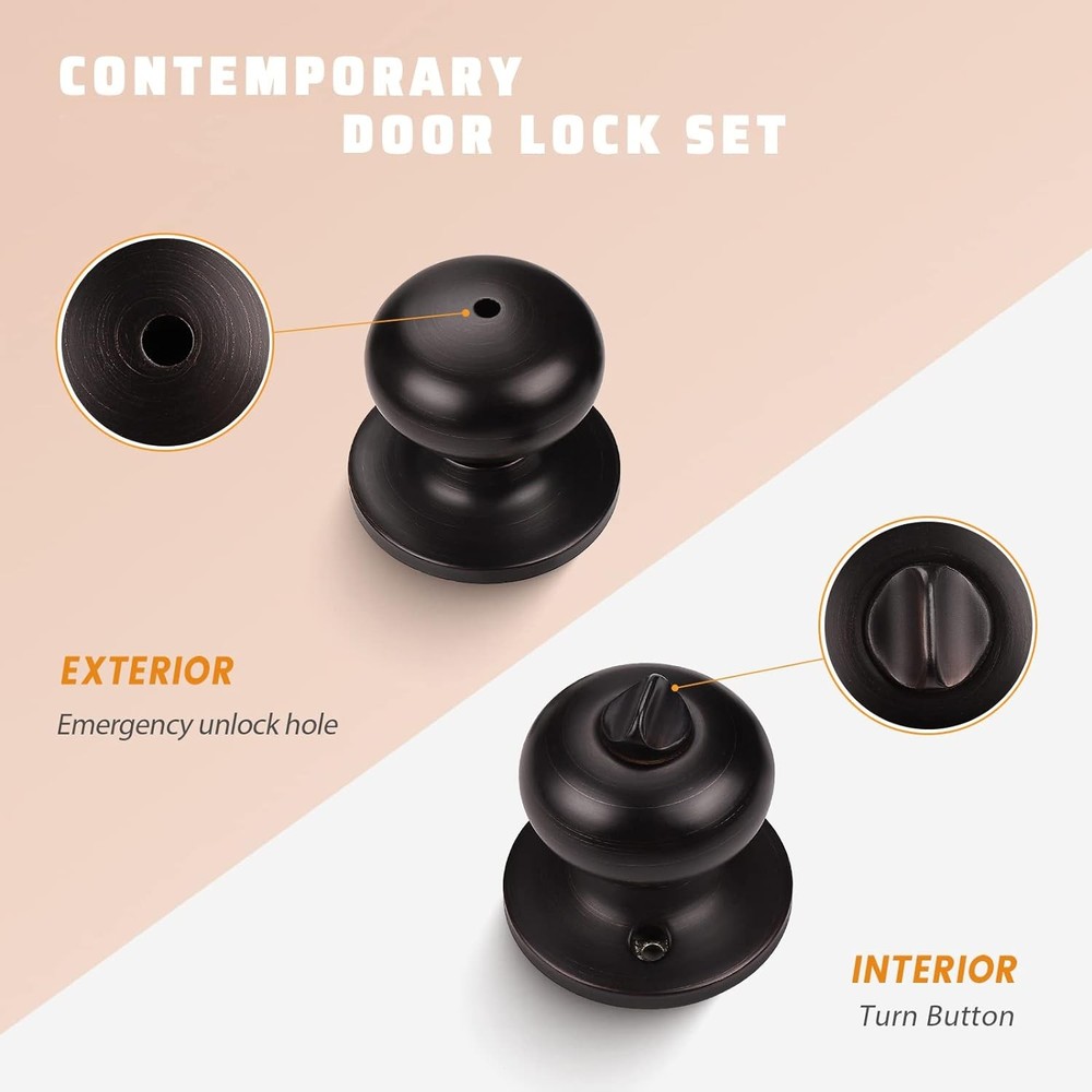 KNOBWELL 4 Pack Privacy Locking Door Knob, Interior 4 Pack, Lock