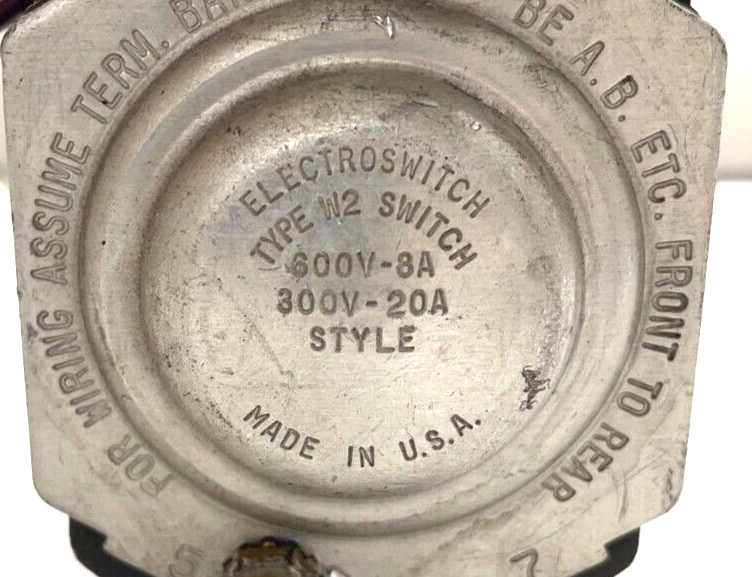 Electroswitch 3627A0BG74 Type w2 Switch 600v-8a 800v-20a