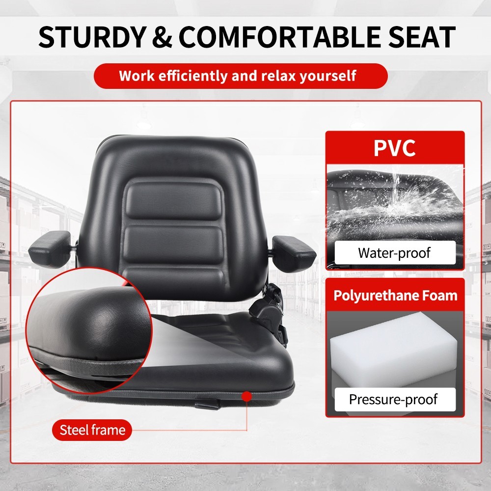 Tractor Forklift Seat Excavator Universal Adjustable Backrest Armrest Safty Belt