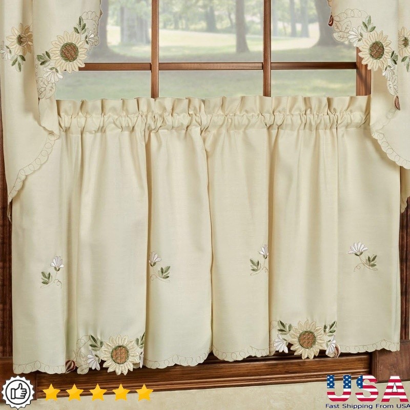 Light Filtering Kitchen Curtains Premium Polyester Tier Pair Easy Hang Privacy