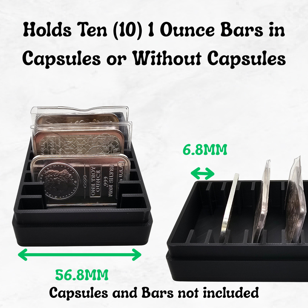 1oz Silver Bar Storage Box - Holds 10x 1oz Capsules - Black Geometric Pattern