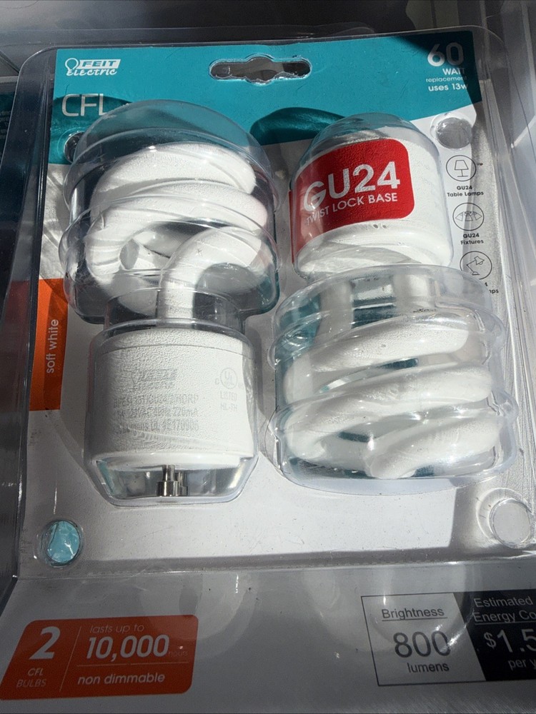 1  Package Feit Electric T3 Spiral Non-Dimmable CFL Compact  Bulb Soft White 60W