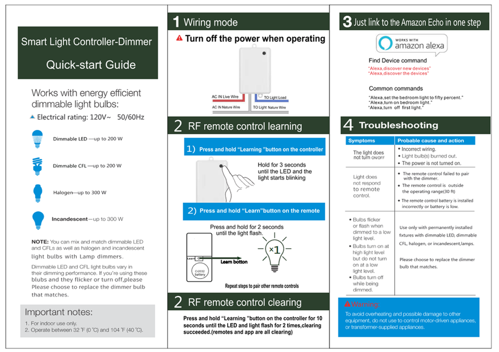 Smart Wireless Light Switch Kit No Wiring Dimmer Remote Control Work with Alexa