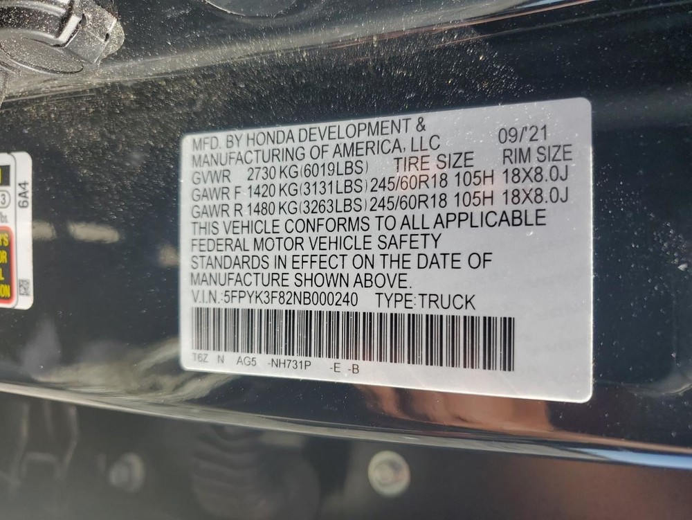 RIDGELINE 2022 Glove Box 4868392