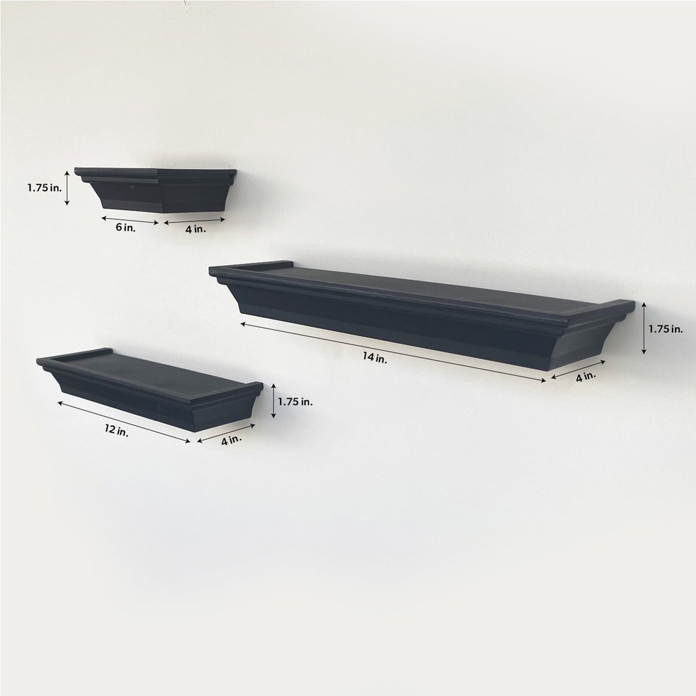 Mainstays 3PC Plastic Floating Shelves, Black