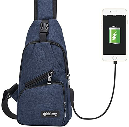 Canvas Slanting Sling Shoulder Bag with USB charging interface, Blue New