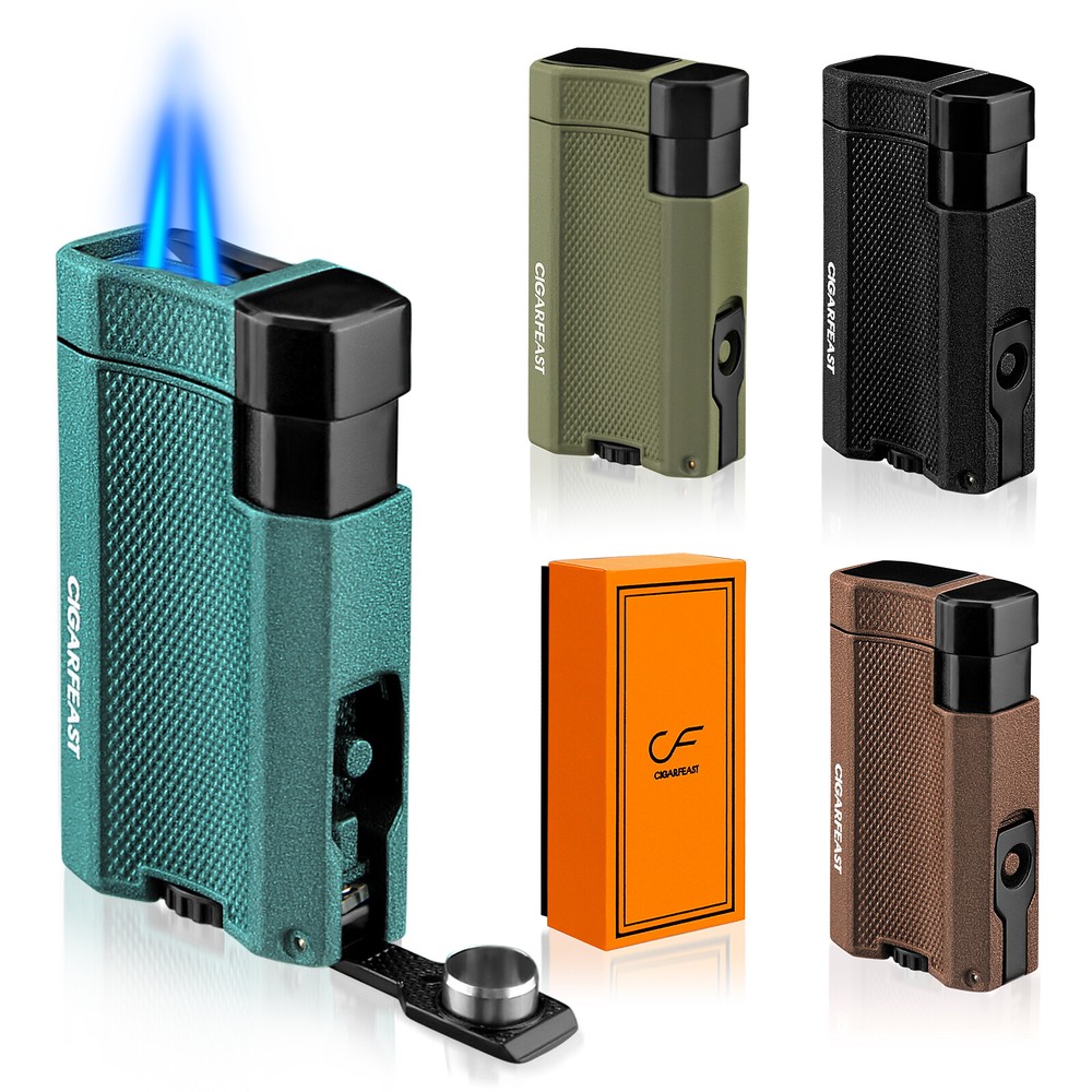 Double Jet Flame Lighter with Visible Gas Window Butane Refillable Metal Lighter