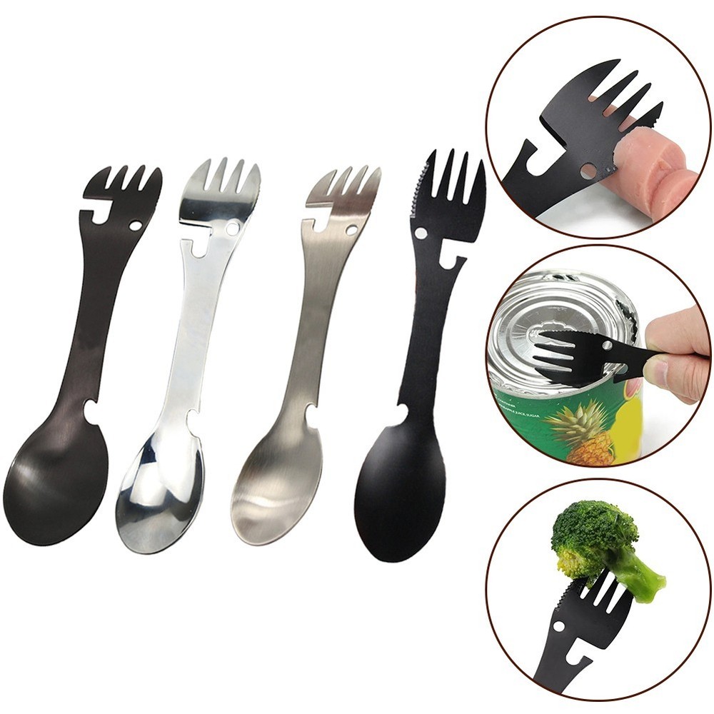 Multifunctional Camping Fork Spoon 5 in 1 Tool Rust resistant Stainless Steel
