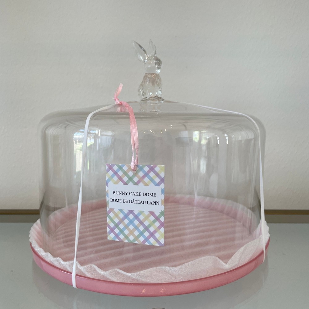 Pink Glass Bunny Cake Dome 11x12 Chic Easter Decor NEW
