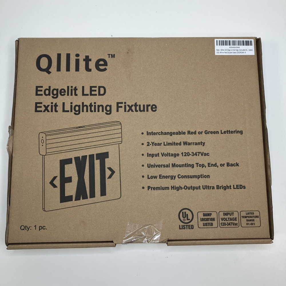 Edge Lit Exit Sign Ultra Bright Red LED, Battery Backup, Double Face