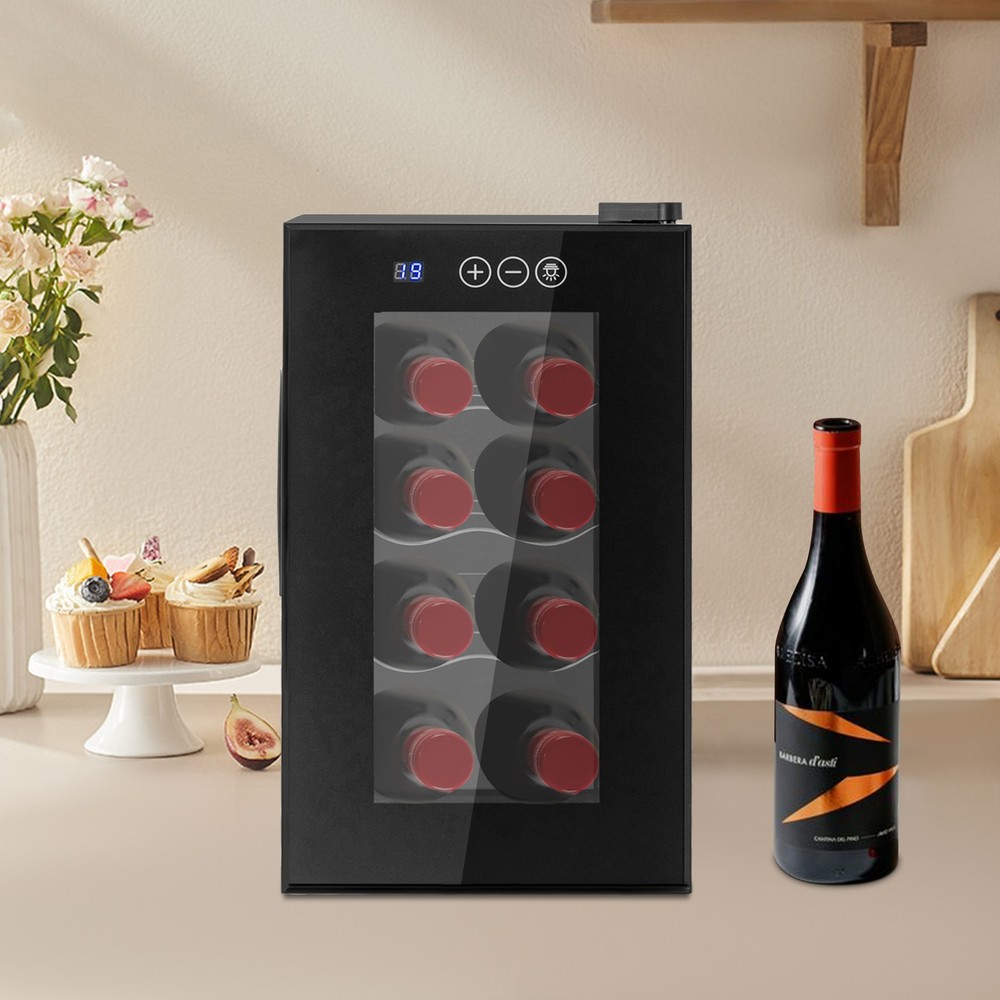 8-Bottle Wine Cooler Compact Mini Fridge Smart Temp Control LED Blue Lighting
