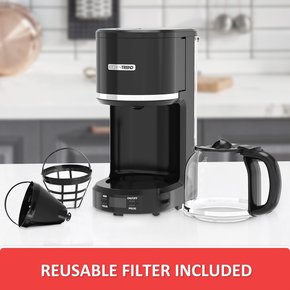 KITCHENTREND 10-Cup Programmable Coffee Maker Permanent Filter Removable W