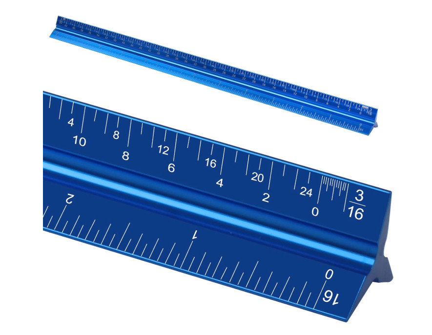 12" Architectural Scale Ruler, Aluminum Scale, Triangular Ruler, Scale Ruler