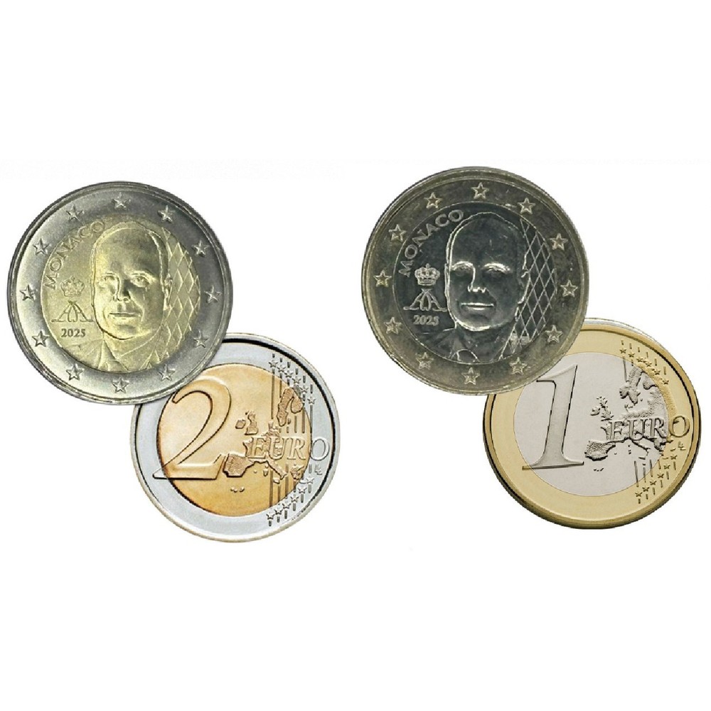 Pair 1€ And 2€ Euro Monaco 2025 - Immediately Available!!!