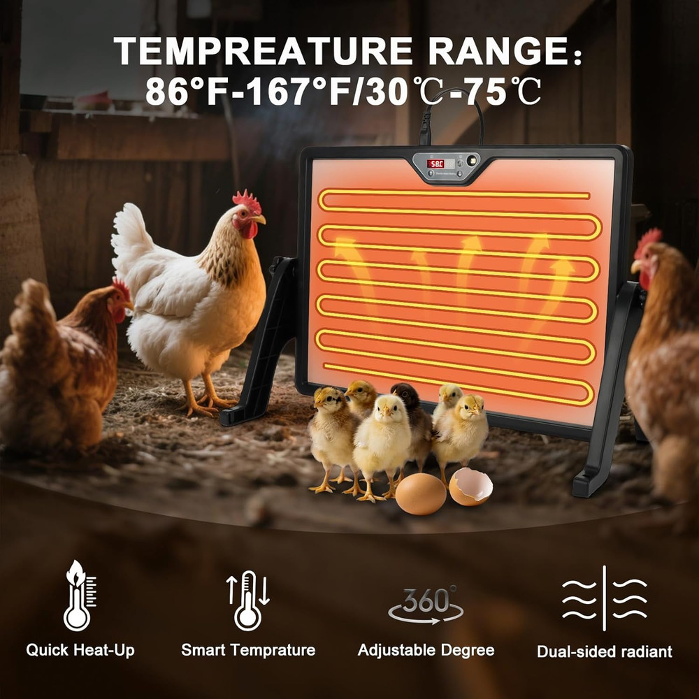 180W Chicken Brooder Heater with Stand and Remote Control, Temperature Display