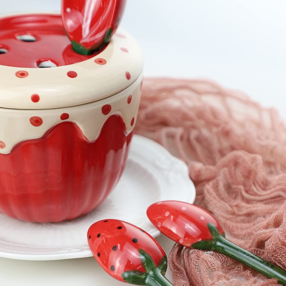 4 Pcs Porcelain Measuring Spoons Base Cute Strawberry Shape Kitchen Baking