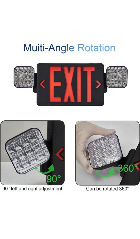 2 PACK TANLUX Black Exit Sign with Emergency Lights, LED Emergency Exit Light