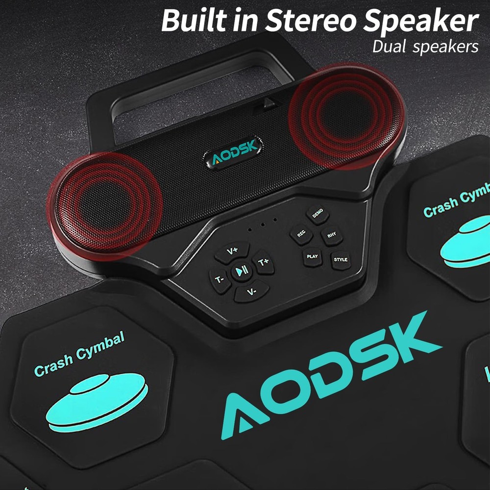 AODSK Electronic Drum Set,9 Practice Pad with Headphone Jack,Roll-up Machine ...