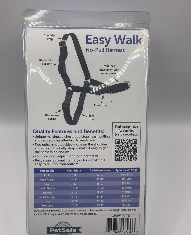 Petsafe Easy Walk S Small No-Pull Harness Black/Charcoal Adjustable NEW IN BOX