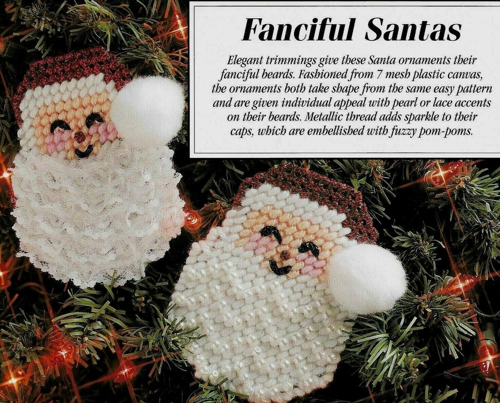 FANCIFUL SANTAS 2 ORNAMENTS CHRISTMAS PLASTIC CANVAS PATTERN INSTRUCTIONS