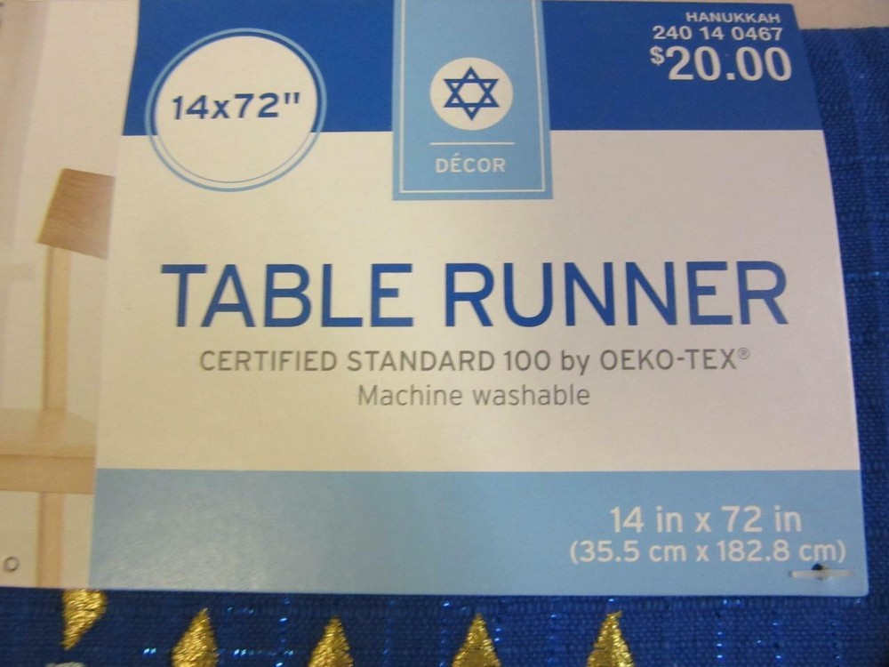 Hanukkah Table Runner 14" x 72" Machine Washable Decor Blue Menorah New