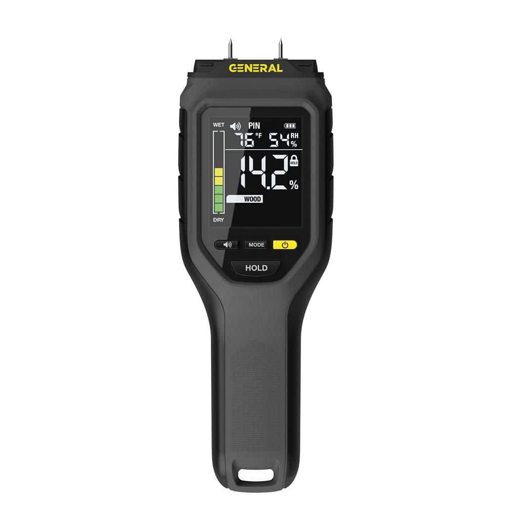 General Tools Pin Moisture Meter w/ Backlit Display for Wood, Drywall, Materials